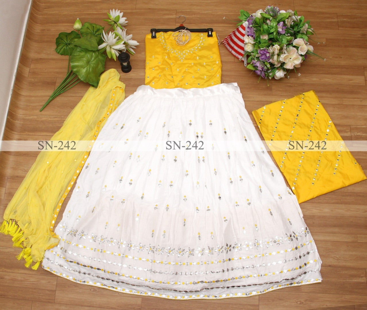 White rayon cotton fancy embroidery work ceremonial lehenga