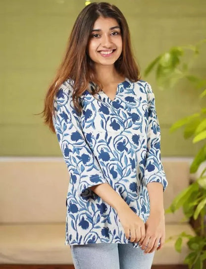 White rayon printed casual short kurti