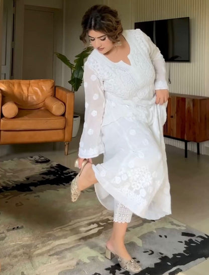 White rayon thread work rakhi special kurti