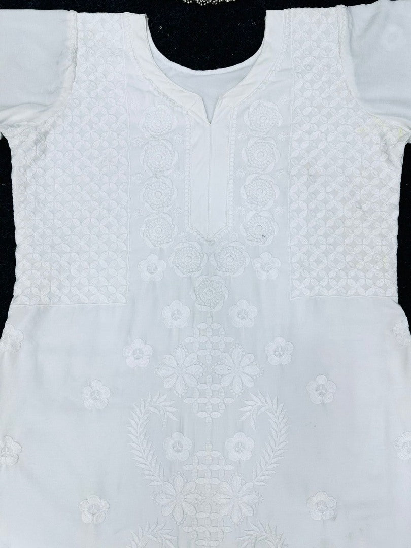 White rayon thread work rakhi special kurti