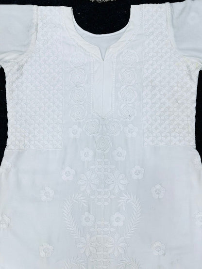 White rayon thread work rakhi special kurti