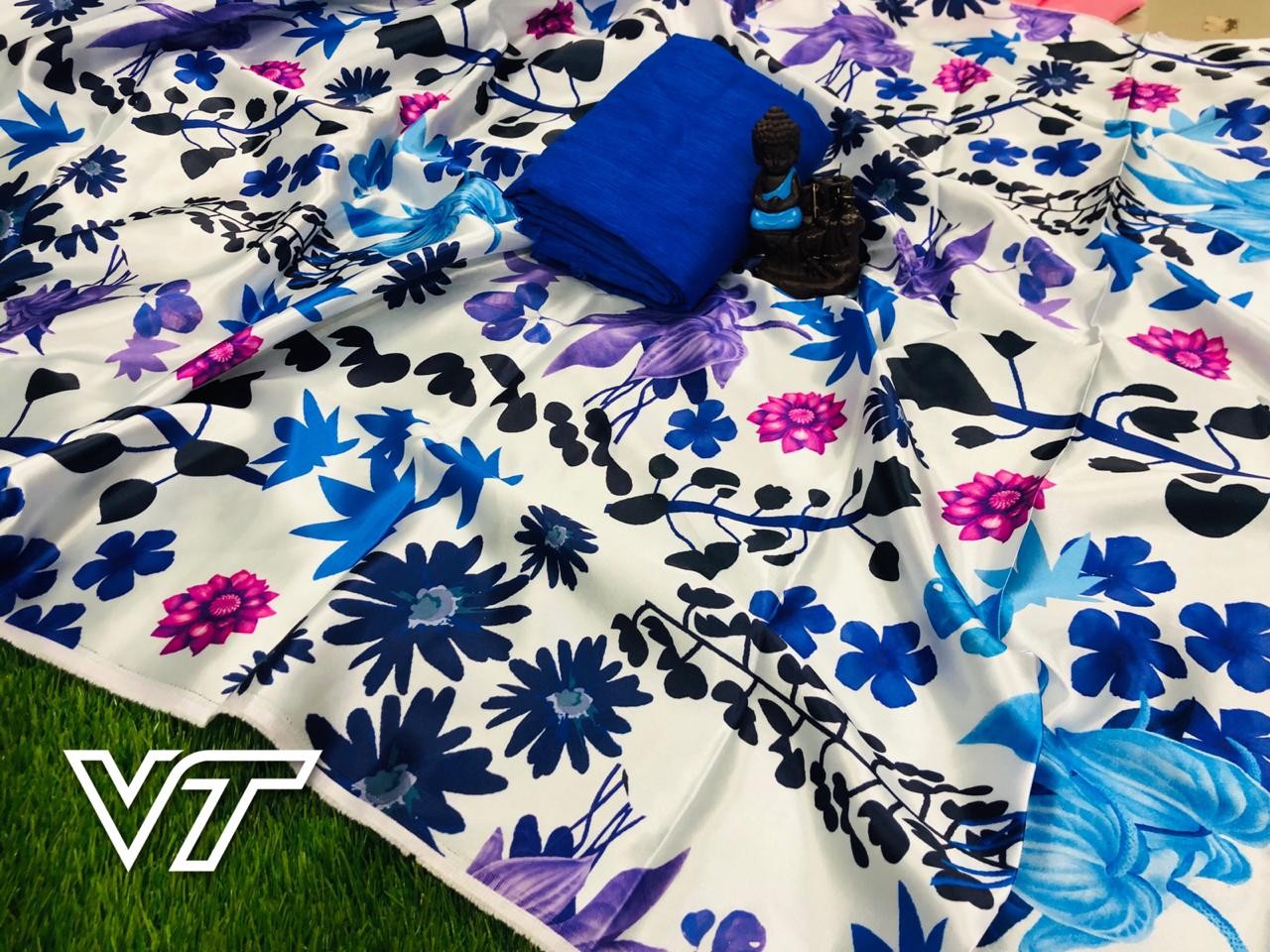 white satin digital printed bollywood saree