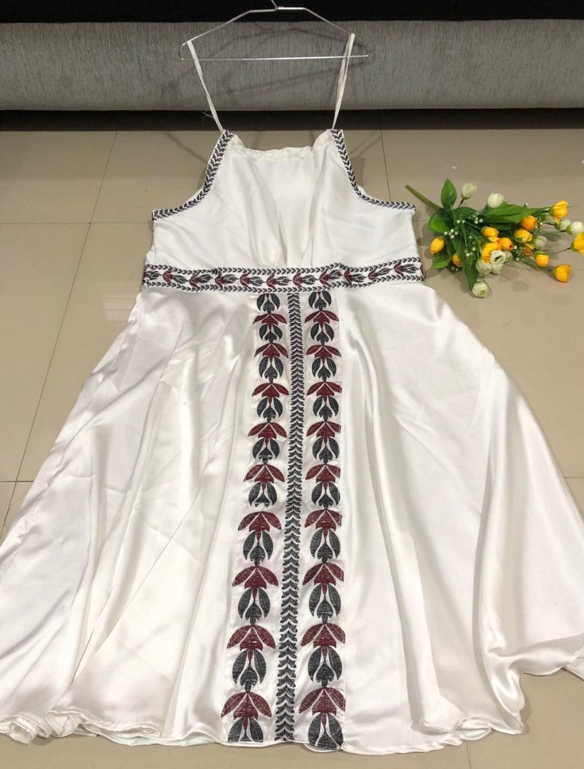 White satin embroidered western kurti