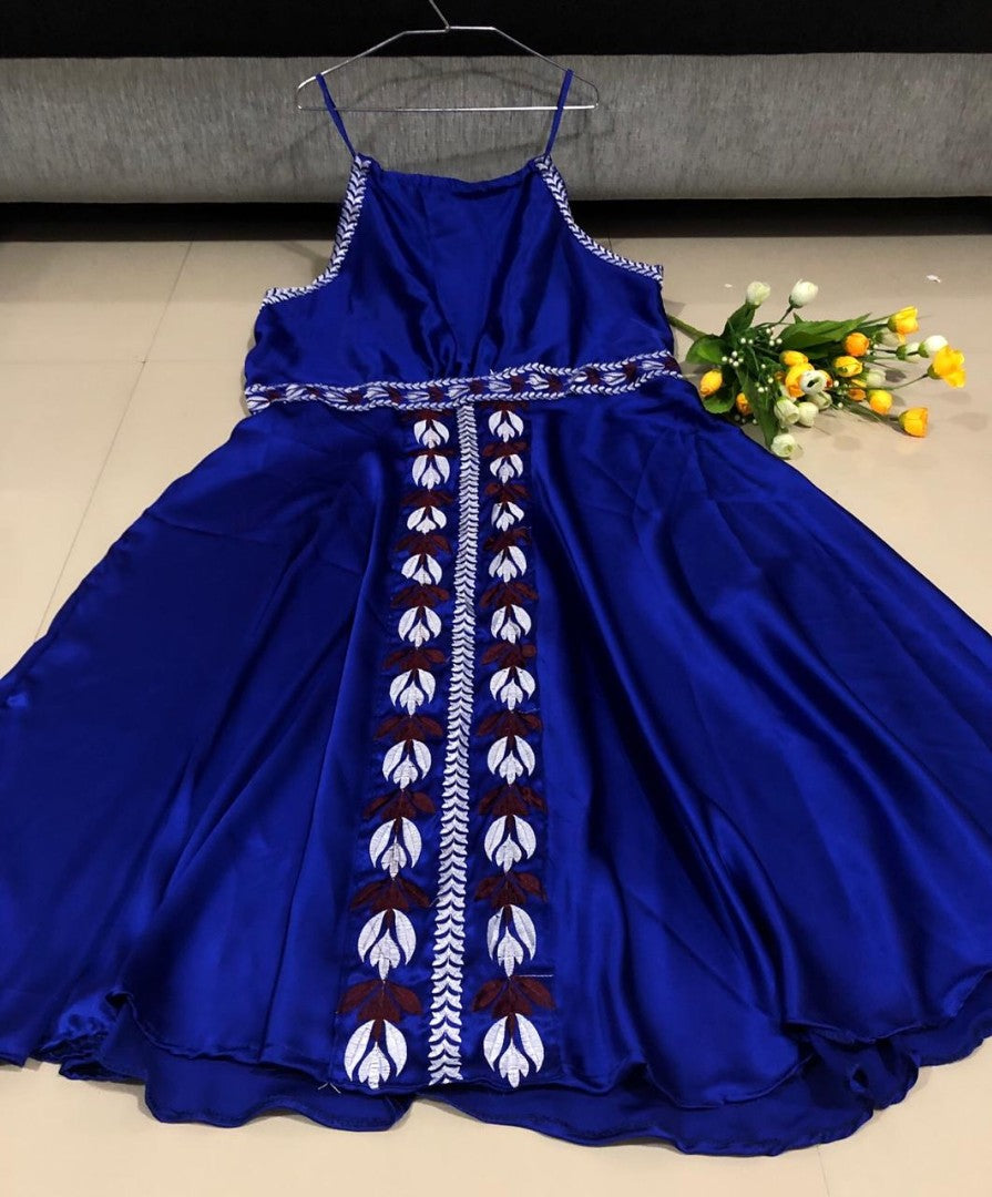 White satin embroidered western kurti