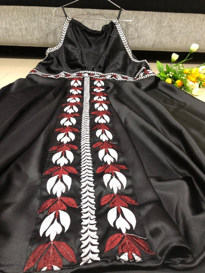 White satin embroidered western kurti