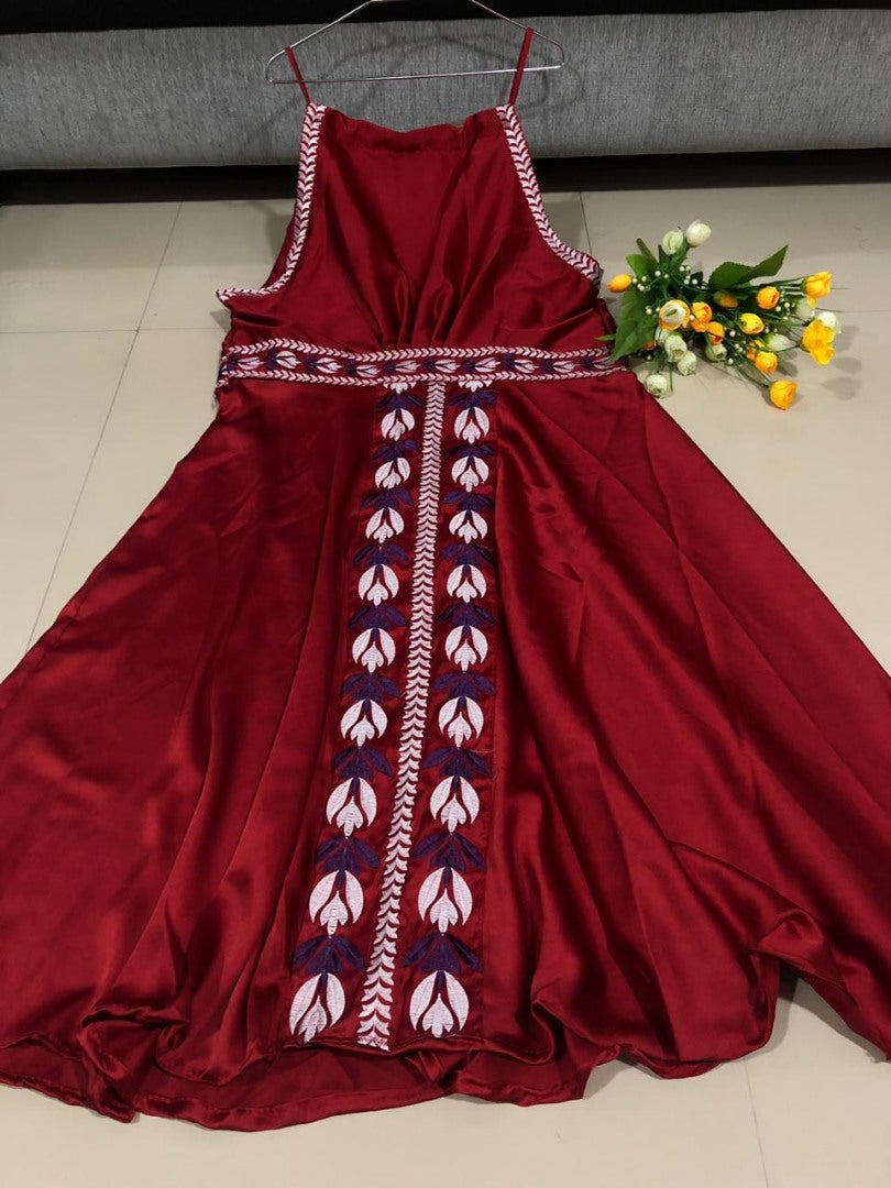 White satin embroidered western kurti