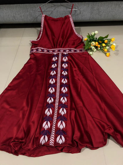 White satin embroidered western kurti