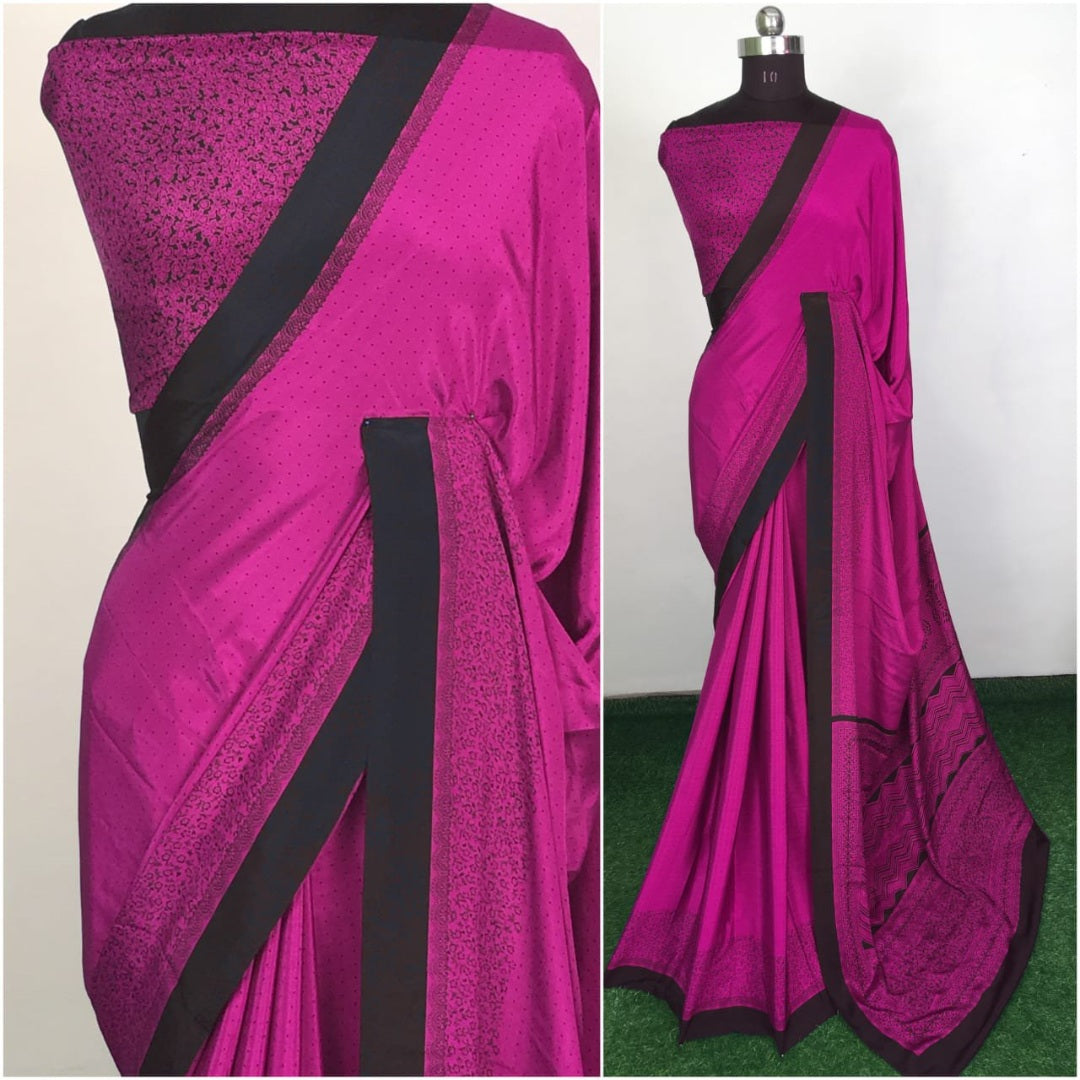 white silk crape printed saree