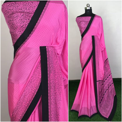 white silk crape printed saree