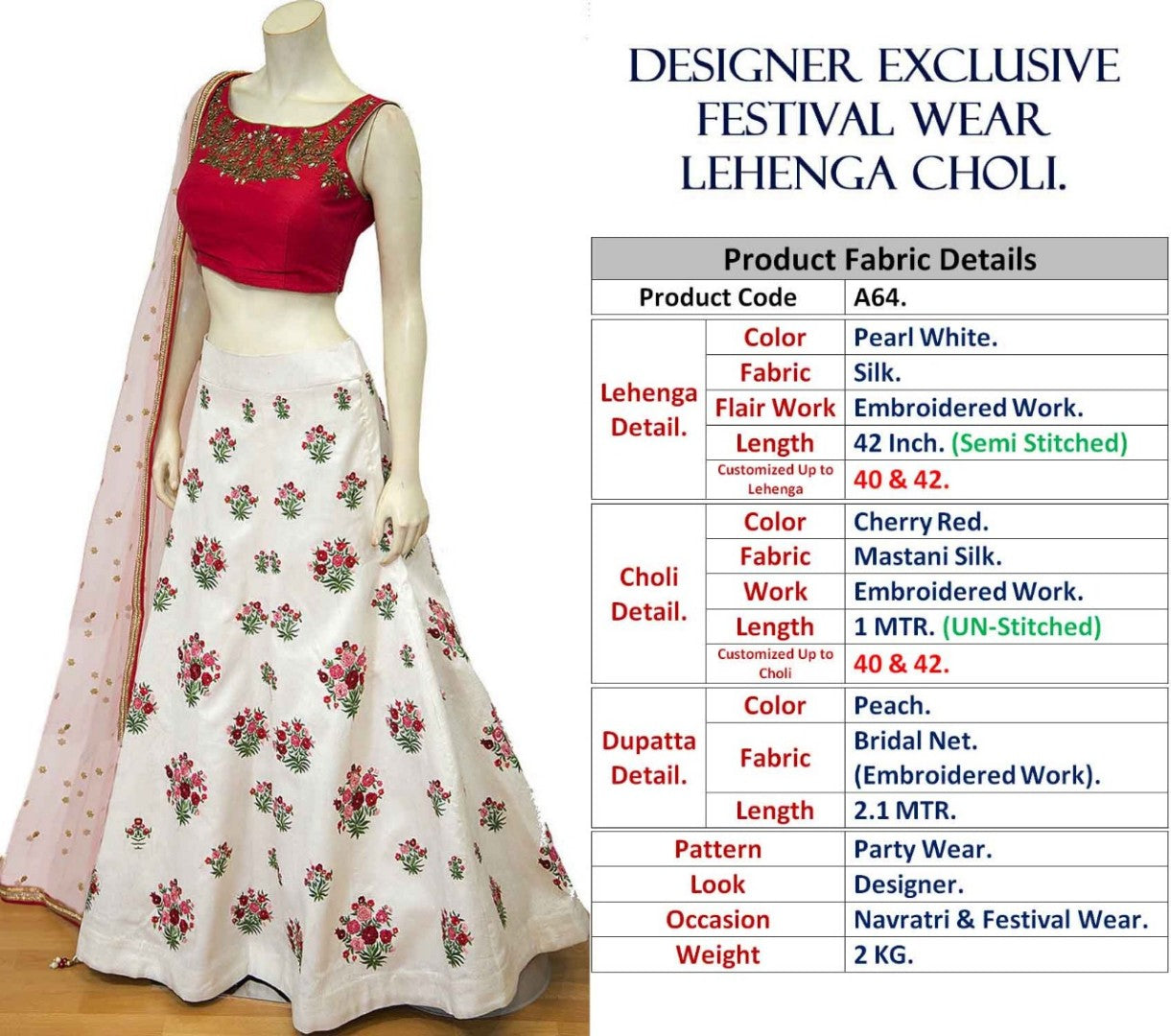 white silk multicolored threadwork embroidered festival wear lehenga