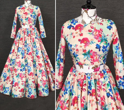 White silk multicolour flower printed party wear lehenga choli