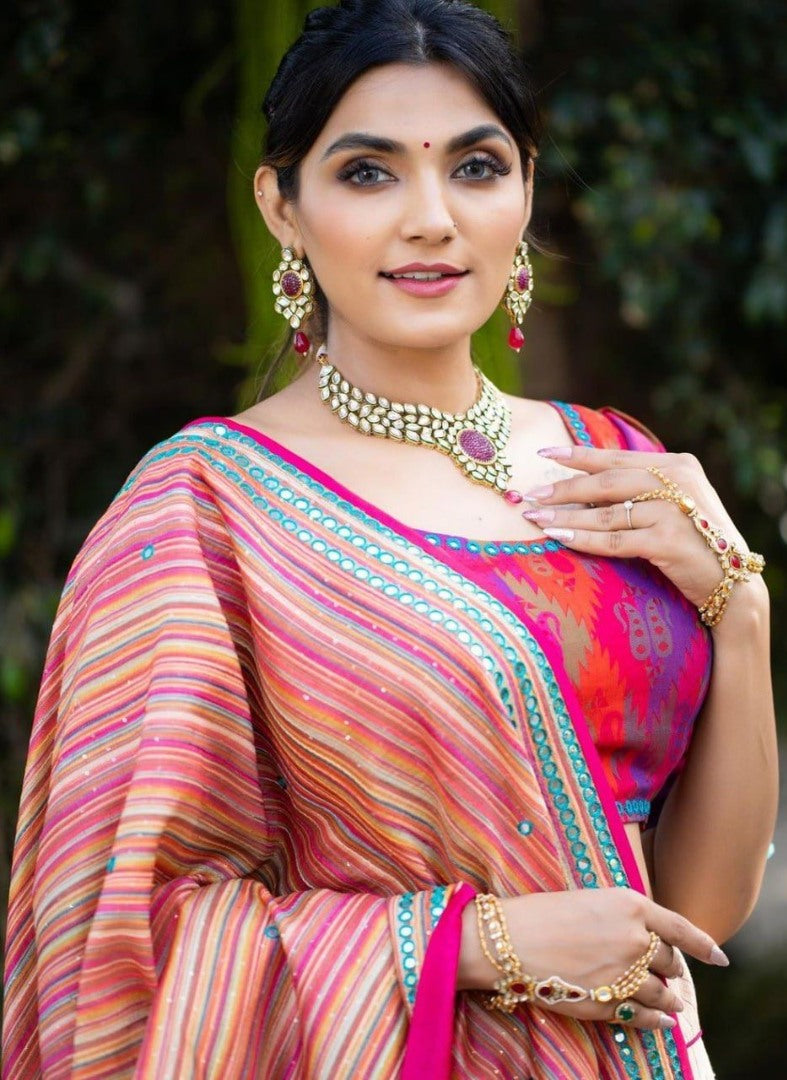 White slub cotton heavy chain stitch embroidery work festival lehenga choli