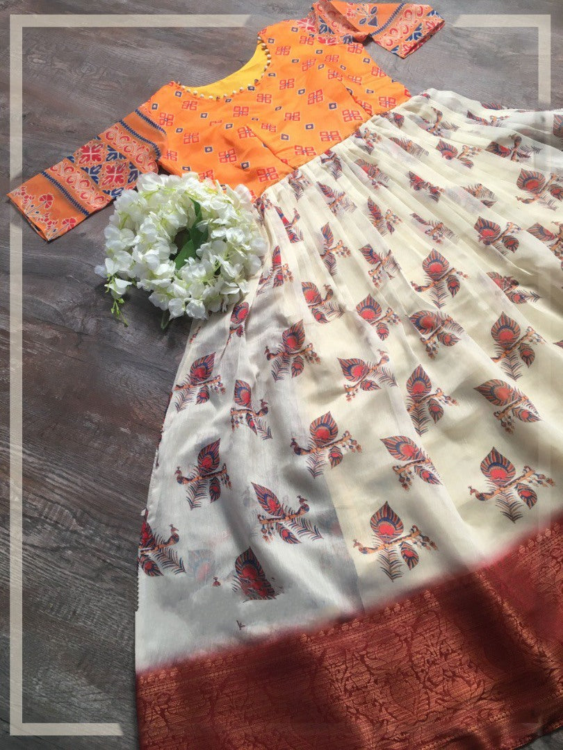 White Soft cotton weaving design printed gown