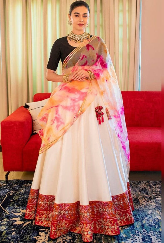 White tapeta silk embroidered ceremonial lehenga choli