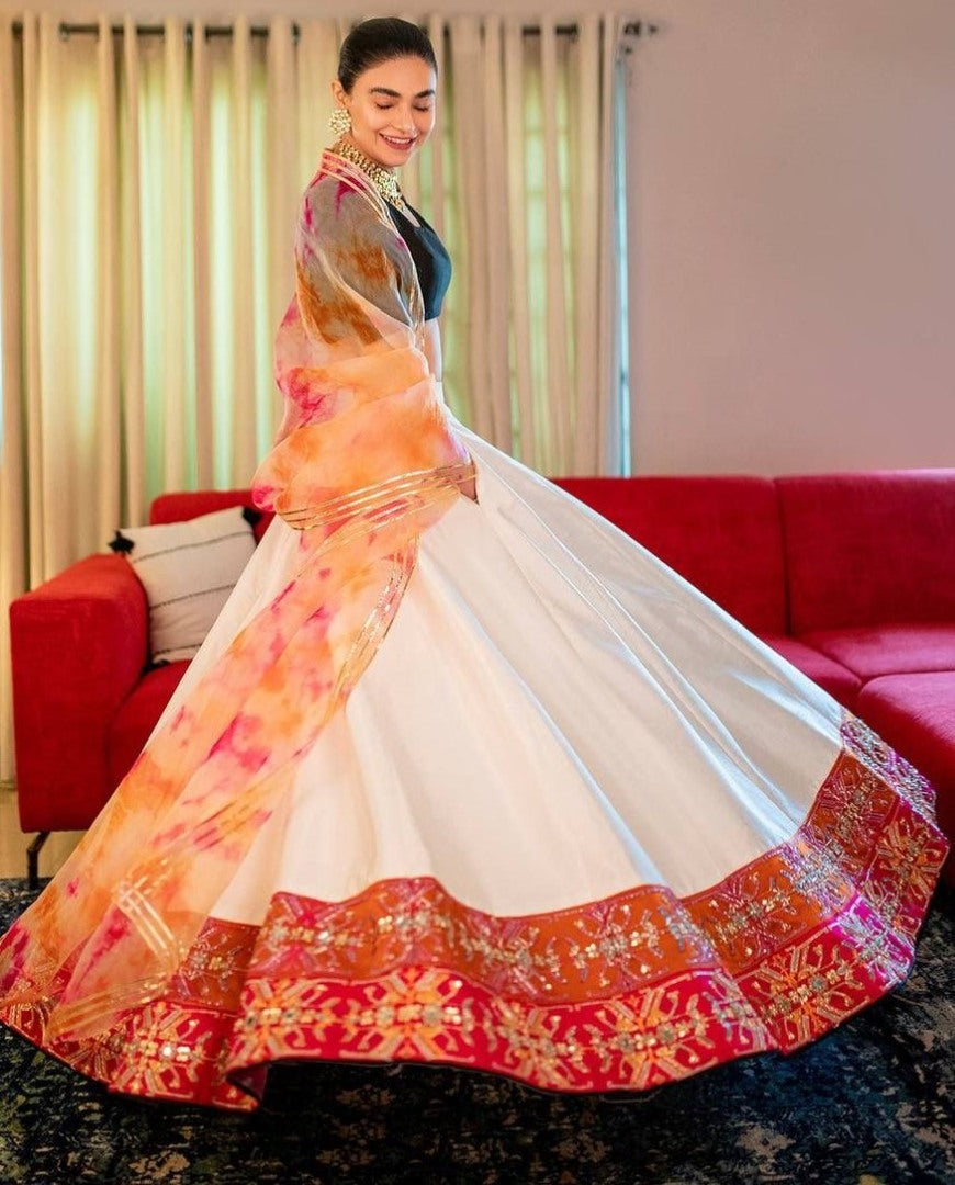 White tapeta silk embroidered ceremonial lehenga choli