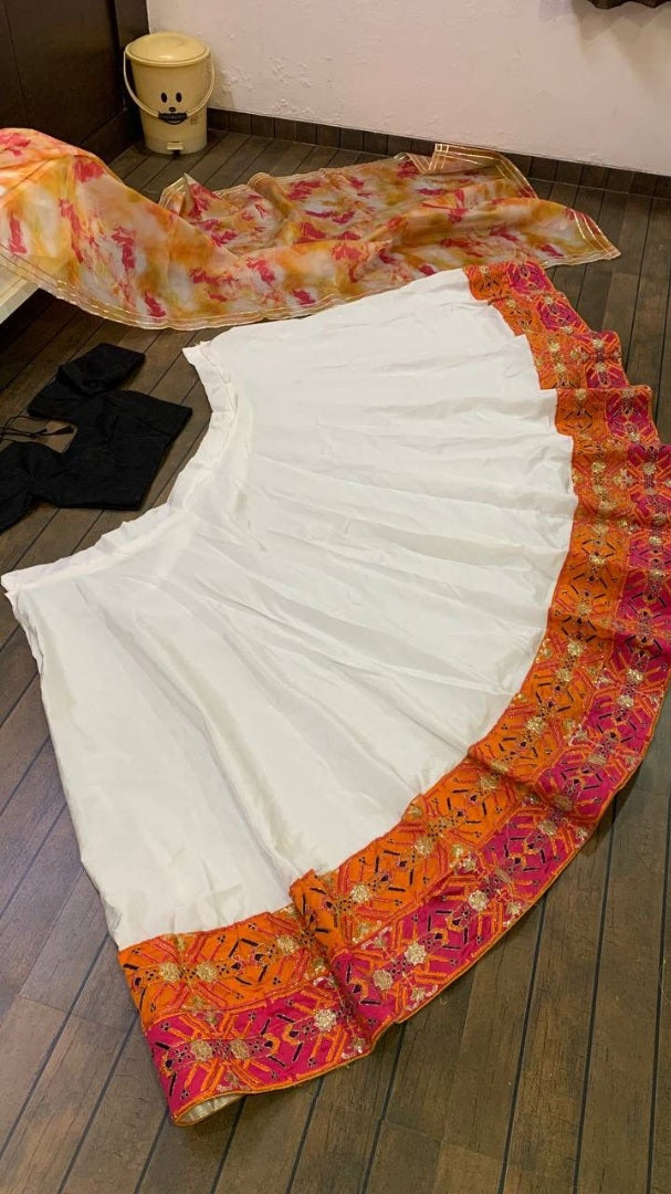 White tapeta silk embroidered ceremonial lehenga choli