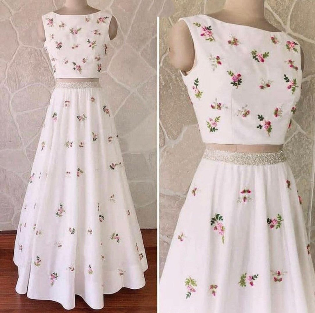 white tapeta silk multicolor threadwork lehenga