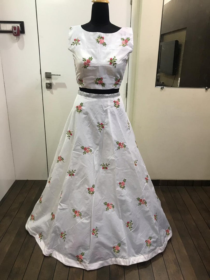 white tapeta silk multicolor threadwork lehenga