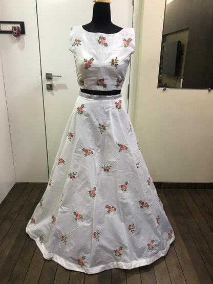 white tapeta silk multicolor threadwork lehenga