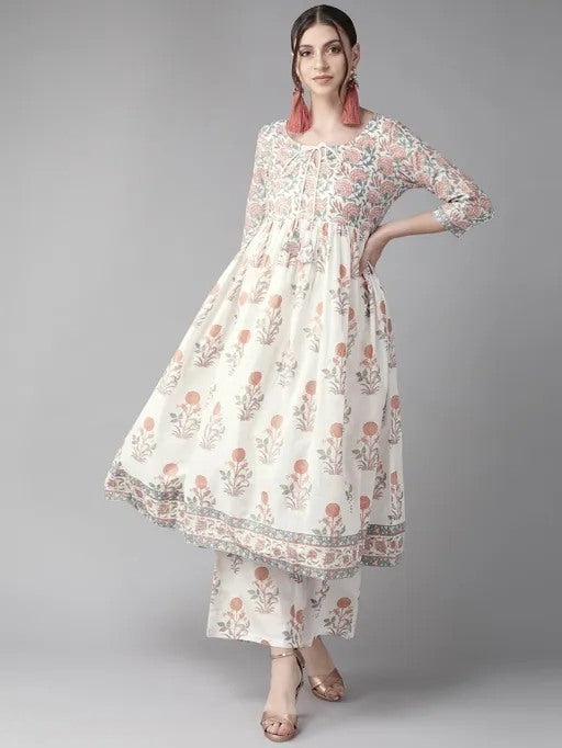 White viscose printed anarkali kurti