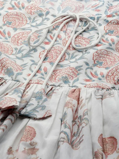 White viscose printed anarkali kurti
