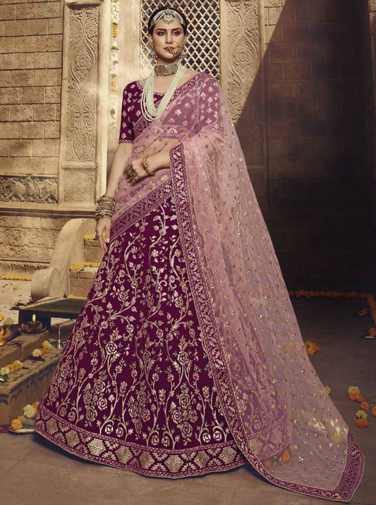 Wine georgette sequence thread work bridal lehenga choli