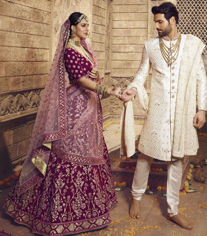 Wine georgette sequence thread work bridal lehenga choli
