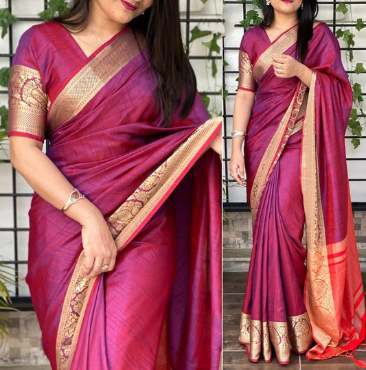 Wine heavy sana silk jacquard weaving work wedding saree