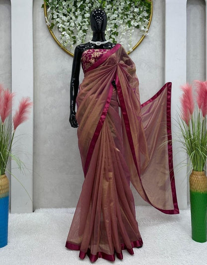 Wine jimmy silk party wear saree