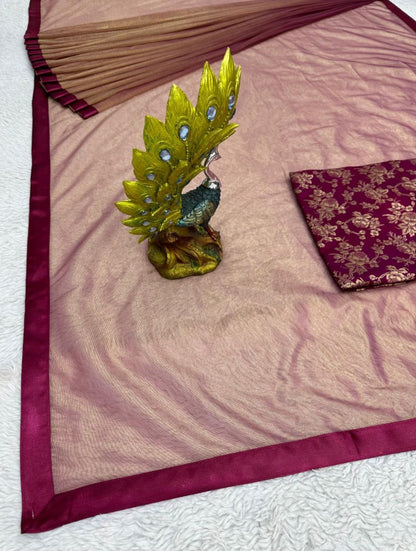 Wine jimmy silk party wear saree