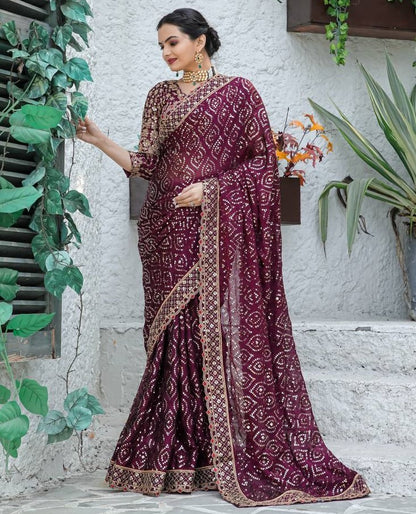 Wine kasturi silk heavy work wedding saree