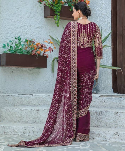 Wine kasturi silk heavy work wedding saree