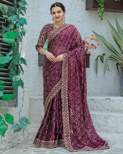 Wine kasturi silk heavy work wedding saree