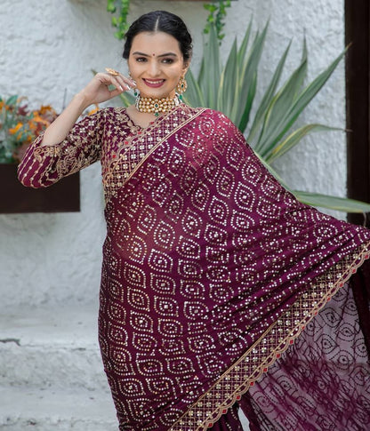 Wine kasturi silk heavy work wedding saree