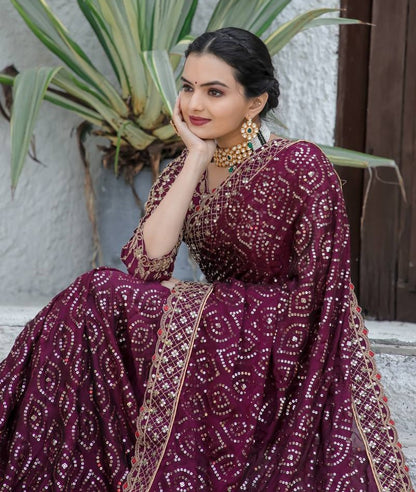 Wine kasturi silk heavy work wedding saree