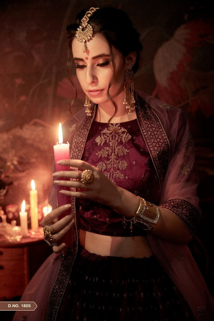 Wine maroon designer heavy embroidered wedding lehenga choli