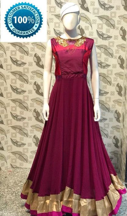 wine maroon georgette handworked partywear gown
