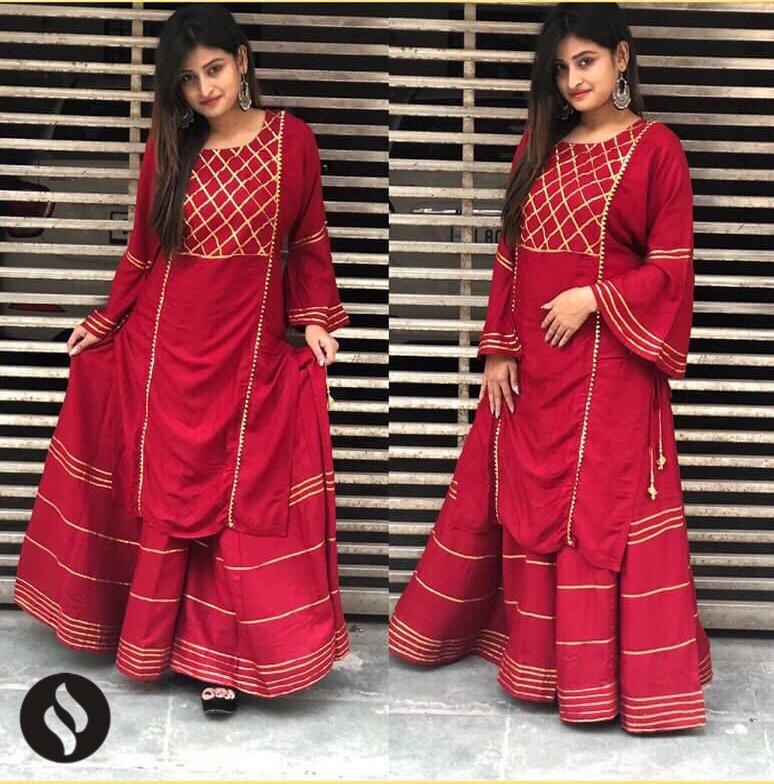 Wine maroon rayon cotton plazzo salwar suit