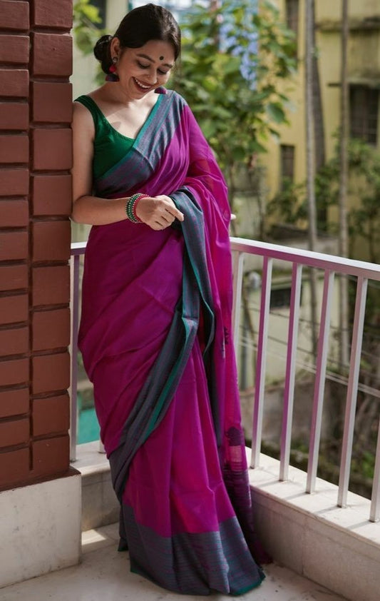 Wine original chanderi linen digital printed work saree