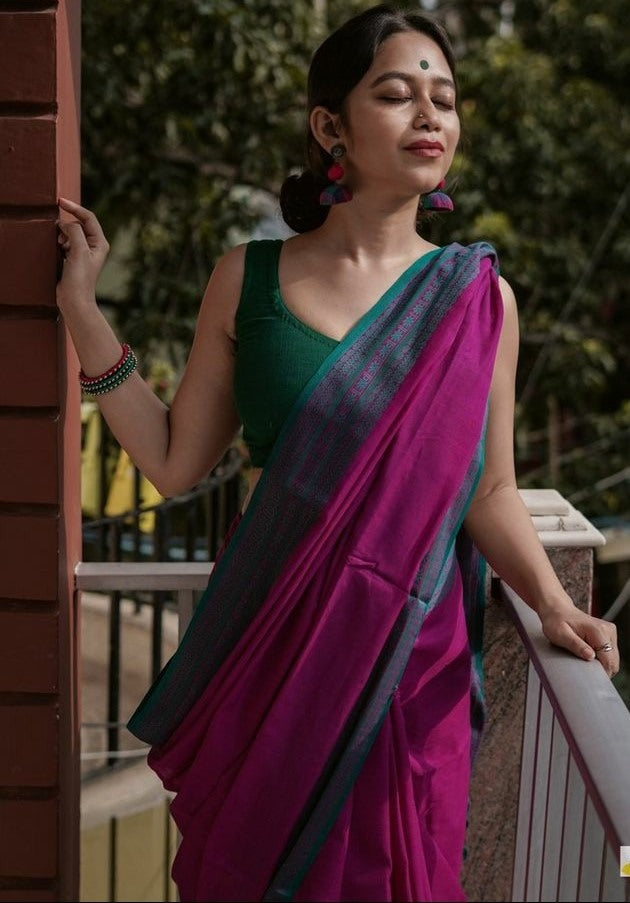 Wine original chanderi linen digital printed work saree