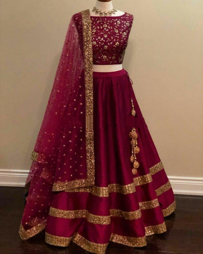 wine pink tapeta silk beautiful and stylist partywear lehenga