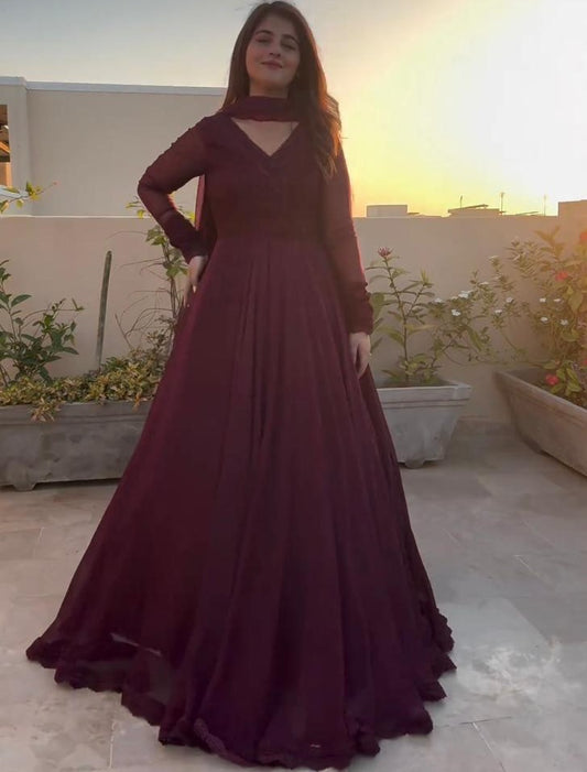 Wine plain party wear gown