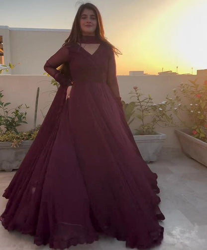 Wine plain party wear gown