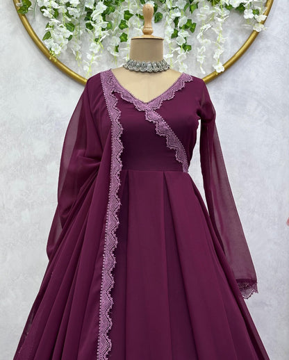 Wine plain party wear gown