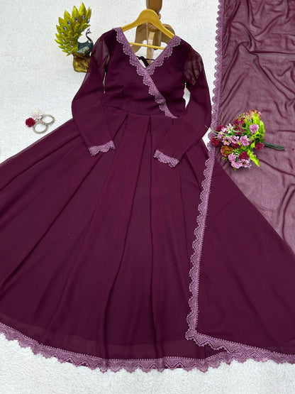 Wine plain party wear gown