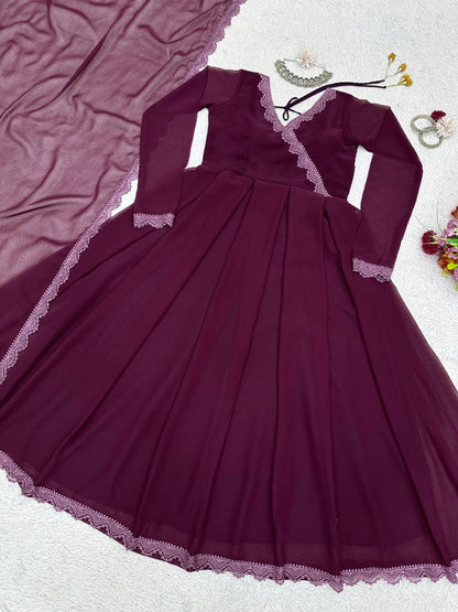 Wine plain party wear gown