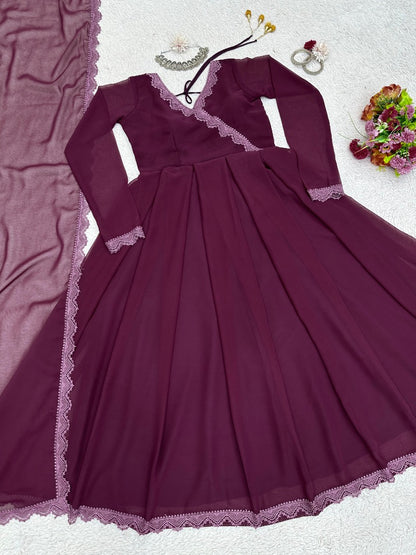 Wine plain party wear gown