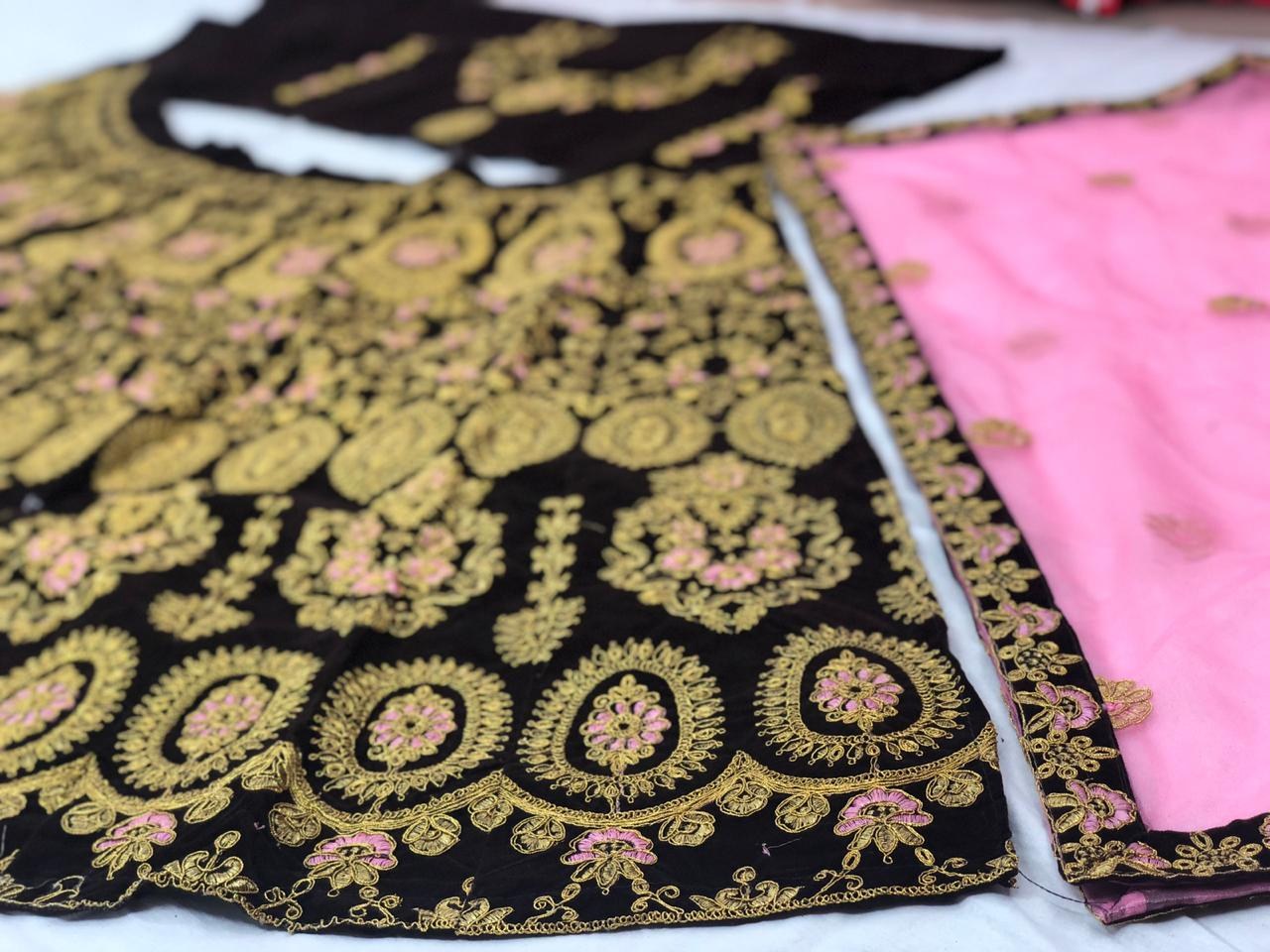 Wine purple velvet heavy embroidered wedding lehenga choli