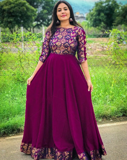 Wine rangoli silk party wear gown