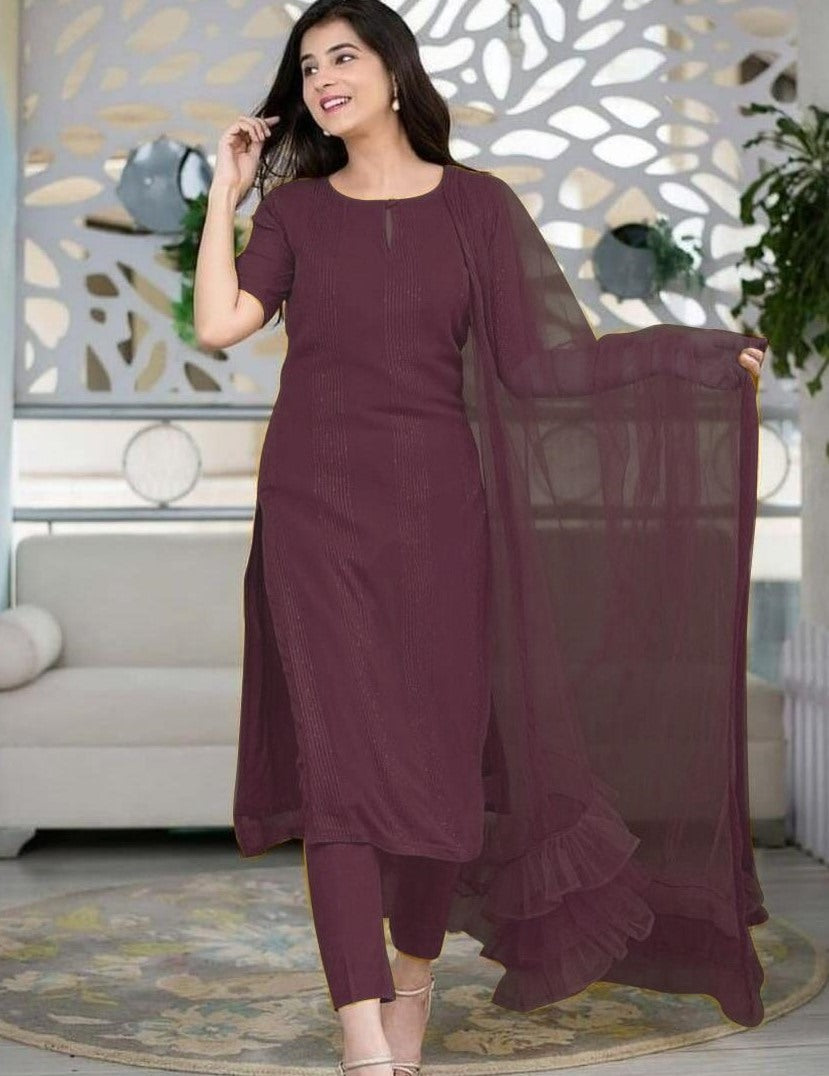 Wine rayon thread and sequence work salwar suit